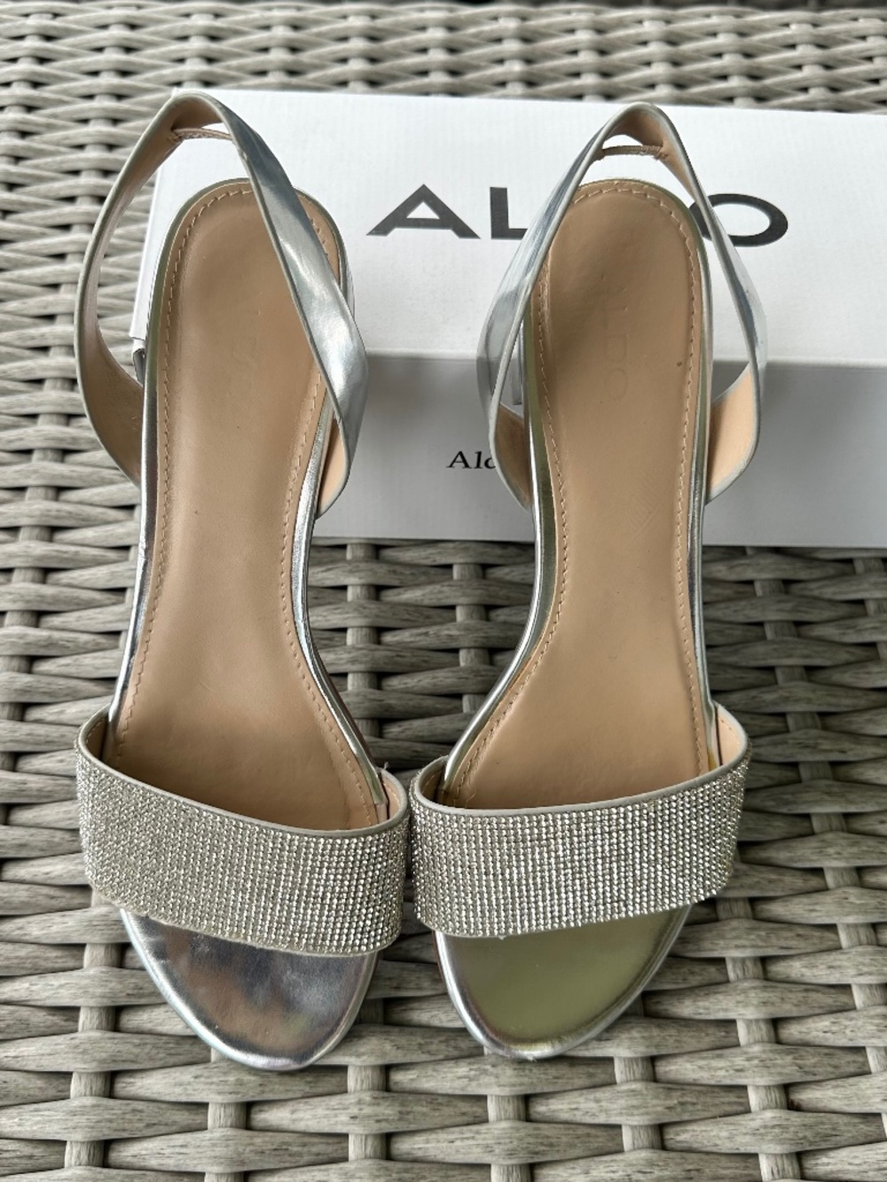 ALDO Rhiannon Rhinestone Metallic Silver Finish Size 10